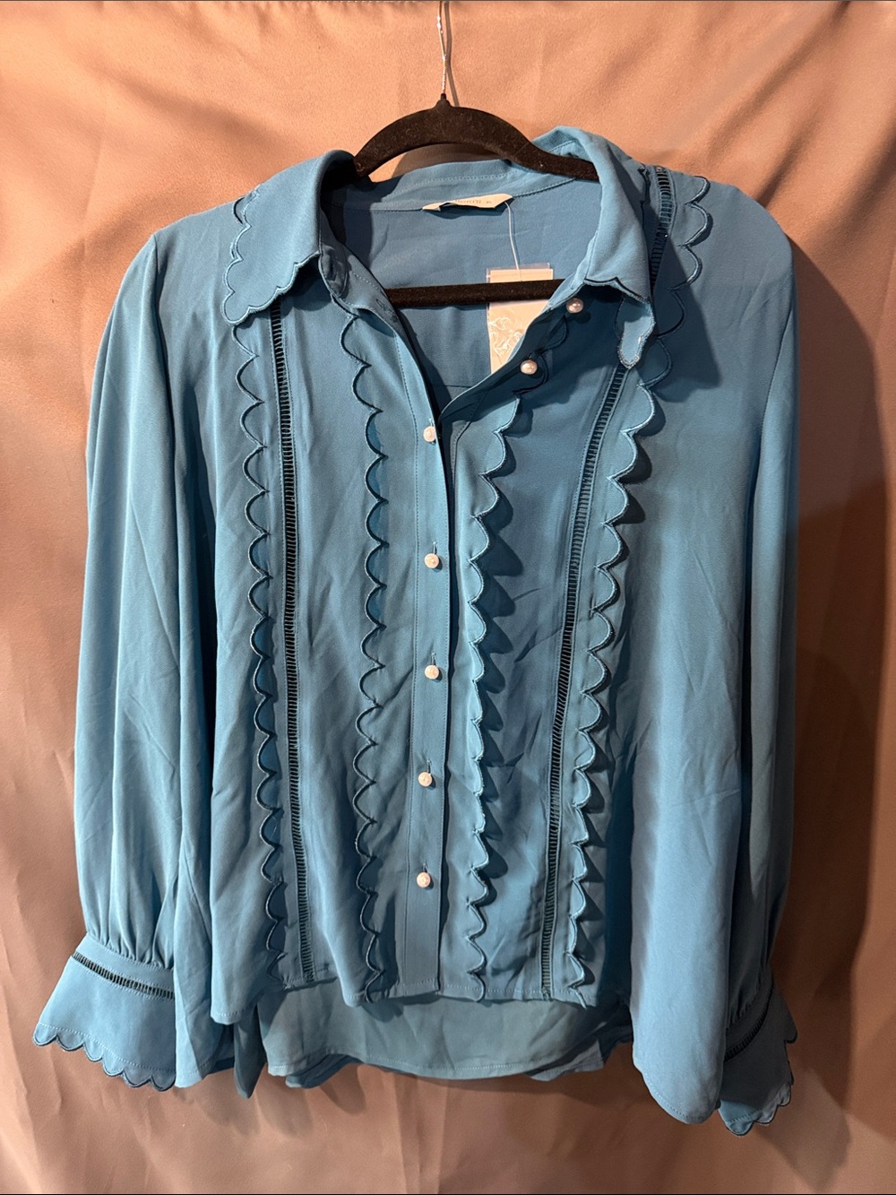 Ricki's Sky Blue Scalloped Button-Front Blouse